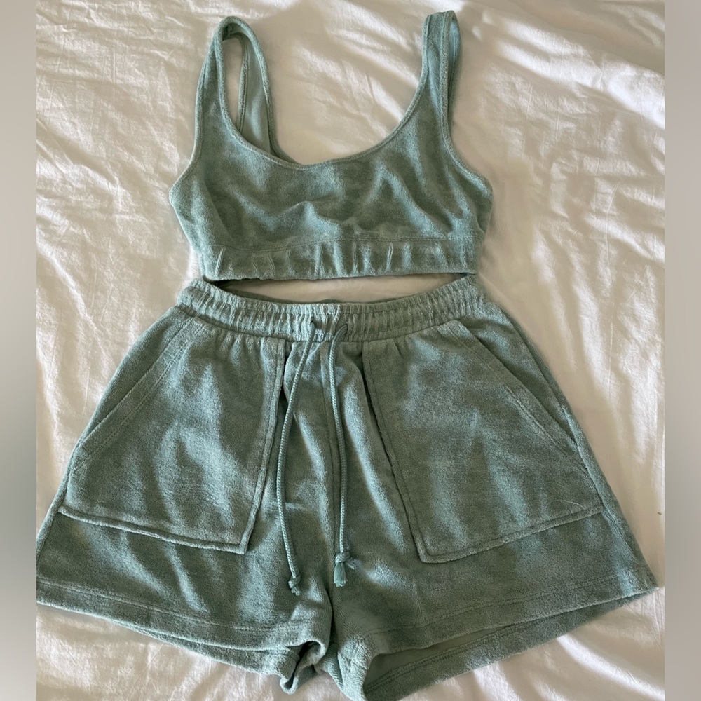 Zara Sage Green Terry Shorts